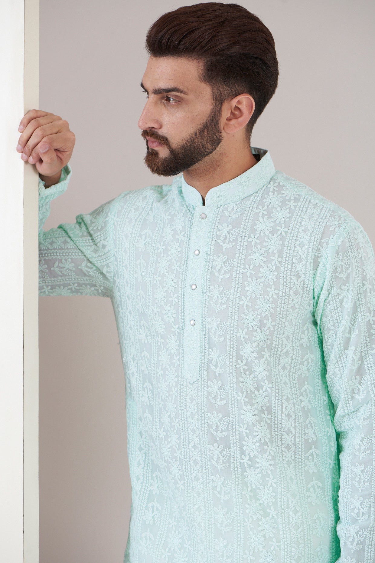 Powder blue chikankari kurta - kasbahmen