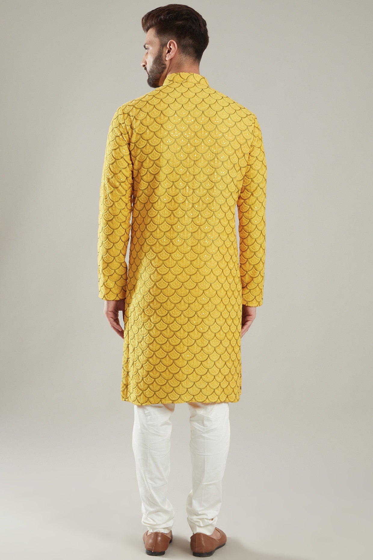 Mustard Silk Embroidered Kurta - kasbahmen