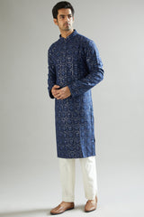 Navy Blue Embroidered Kurta