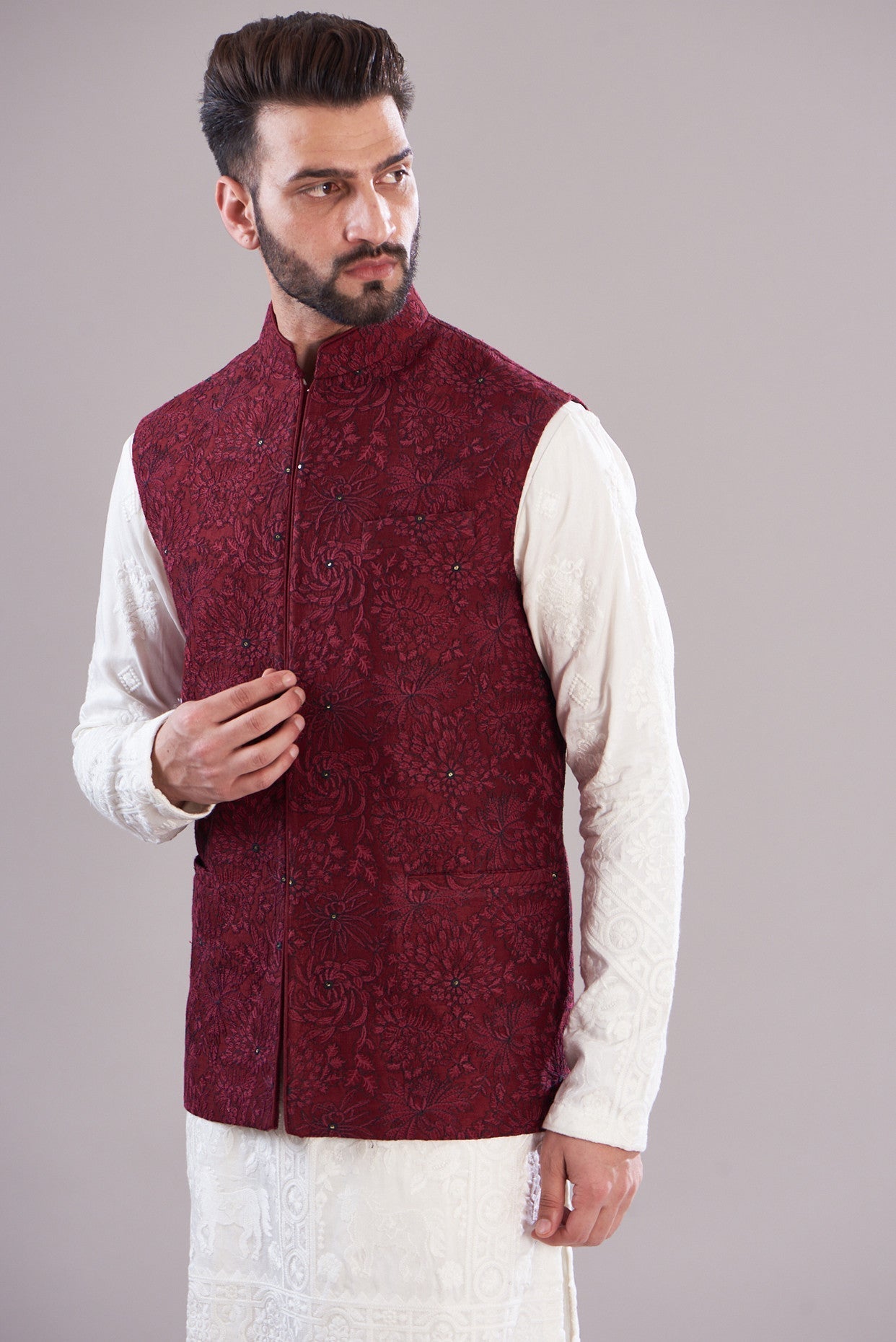 Deep red nehru jacket - kasbahmen