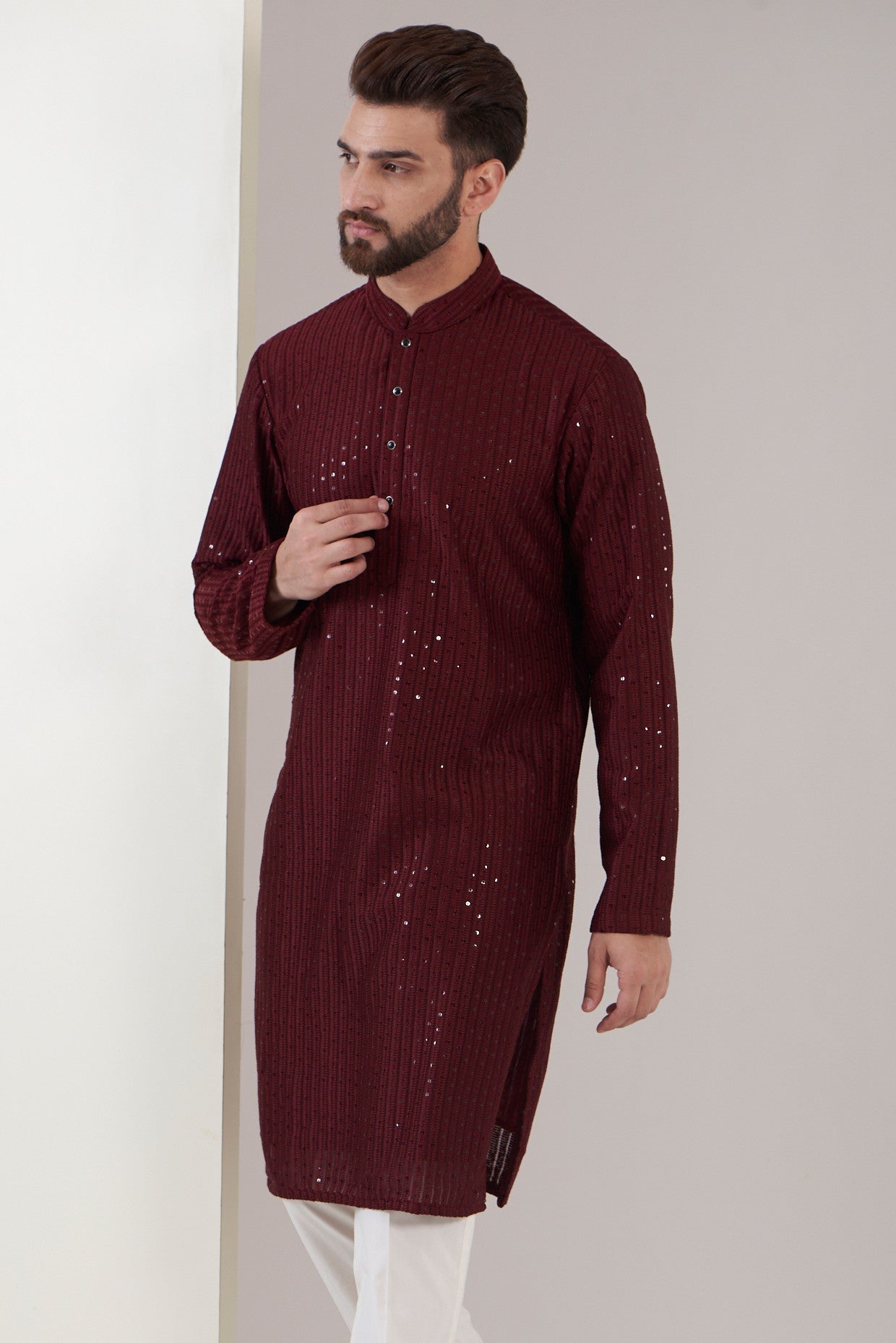 Maroon chikankari kurta - kasbahmen