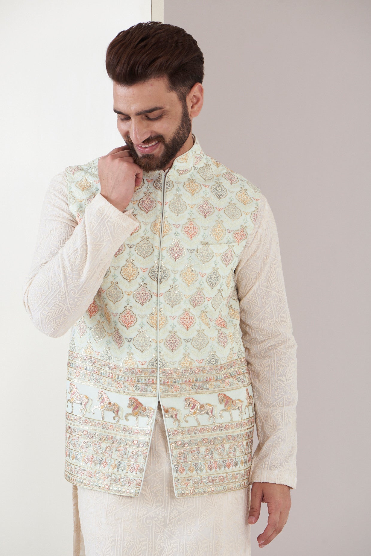 Powder Blue Nehru Jacket - kasbahmen