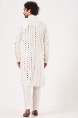 White Mirror Embroidered Kurta