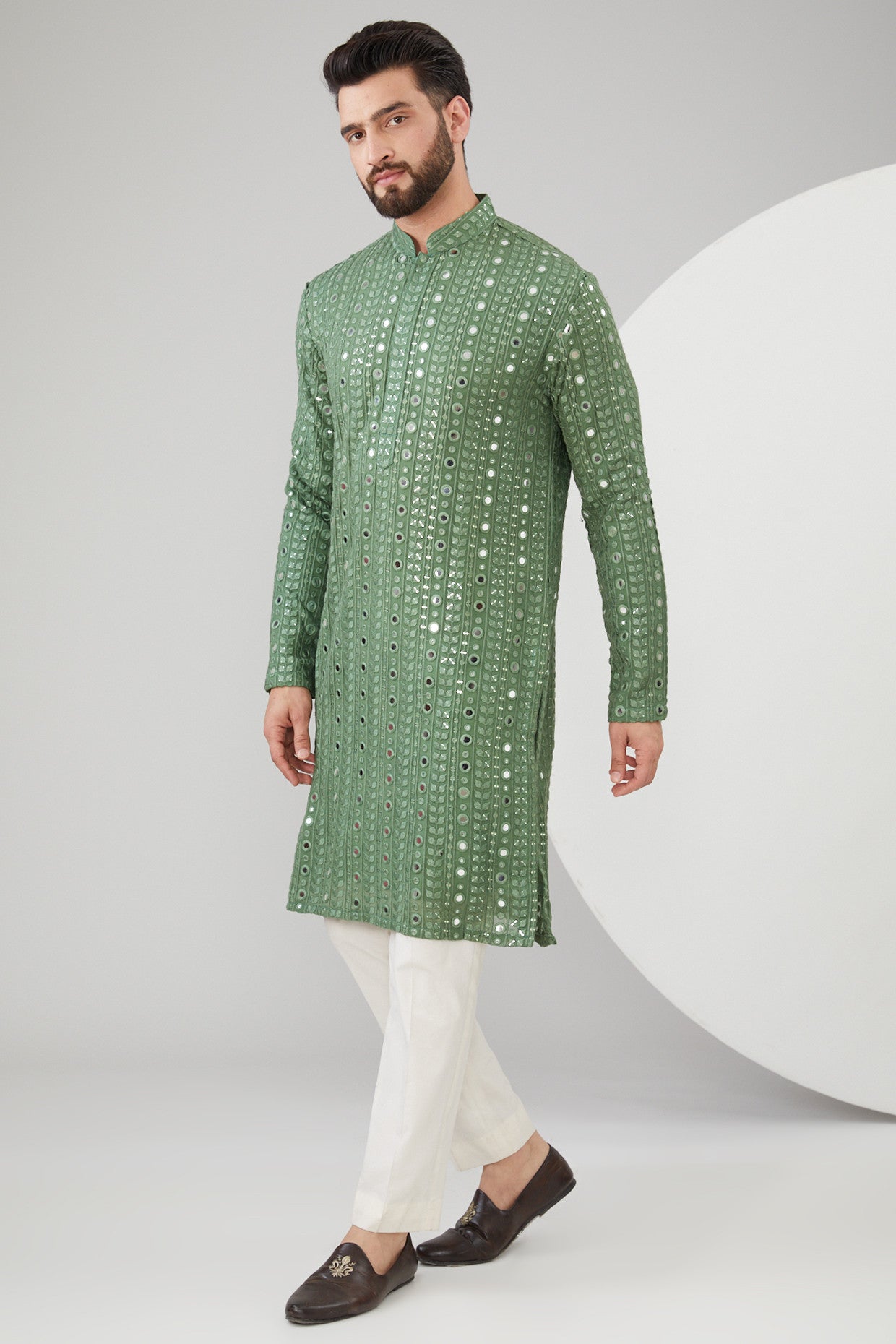 Mint Green Georgette Mirror Work Kurta - kasbahmen