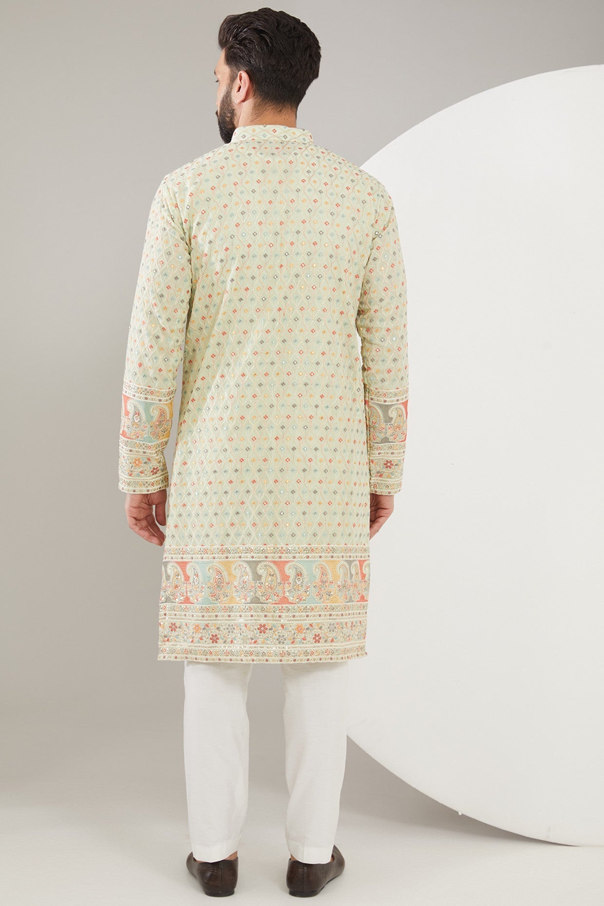 Sea-green Embroidered Kurta with Intricate Ghera - kasbahmen