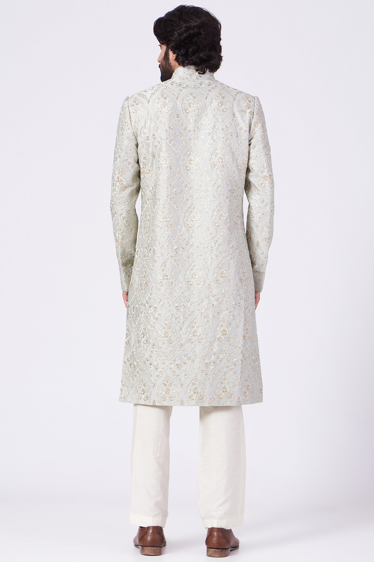 Mint Green Embroidered Sherwani - kasbahmen