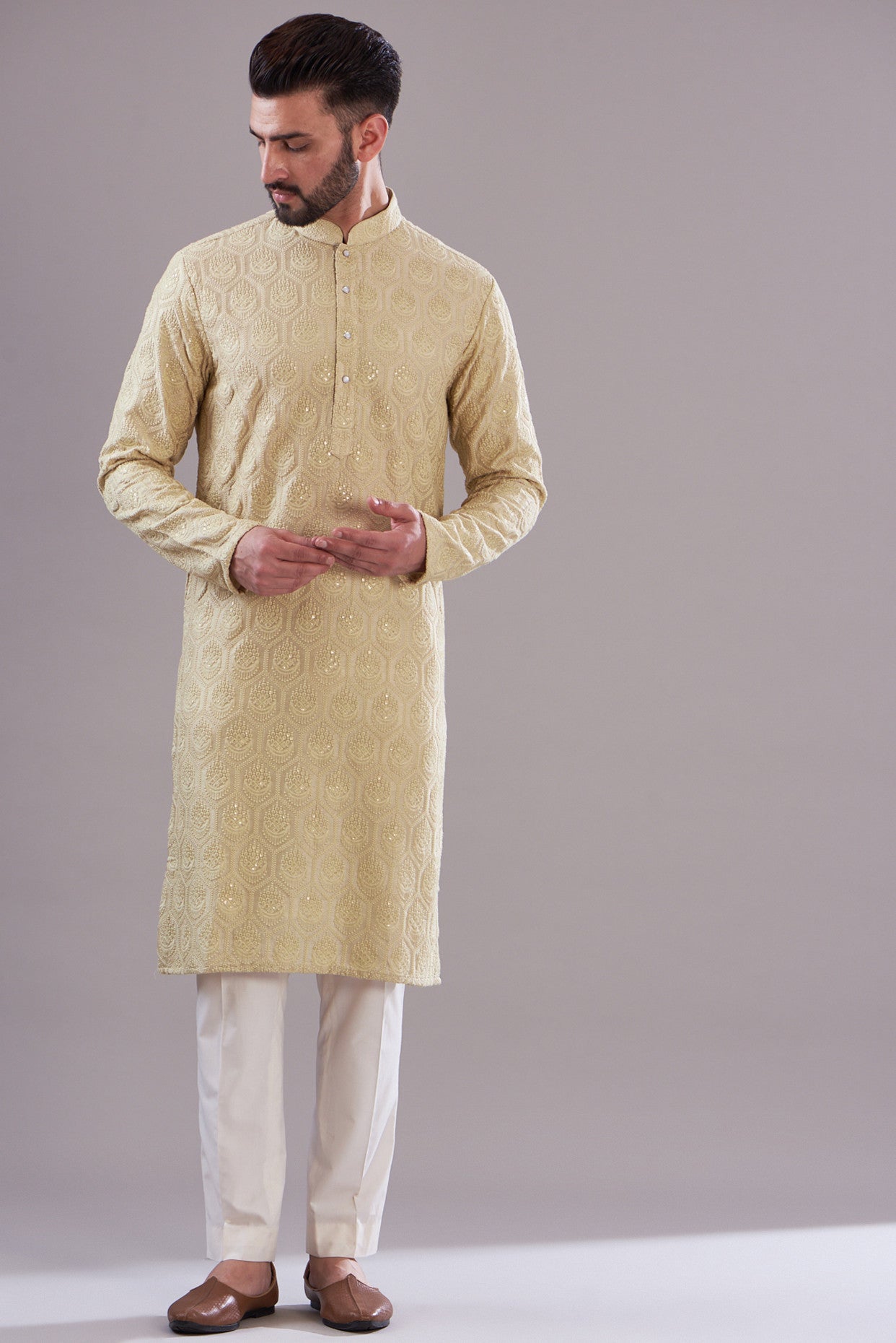 Cream threadwork kurta - kasbahmen