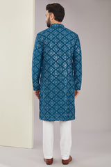 Signature Royal Blue Mirrorwork Kurta