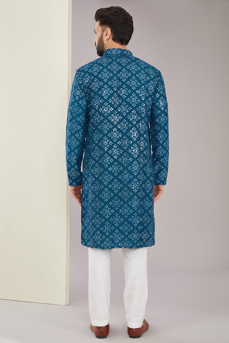 Signature Royal Blue Mirrorwork Kurta - kasbahmen