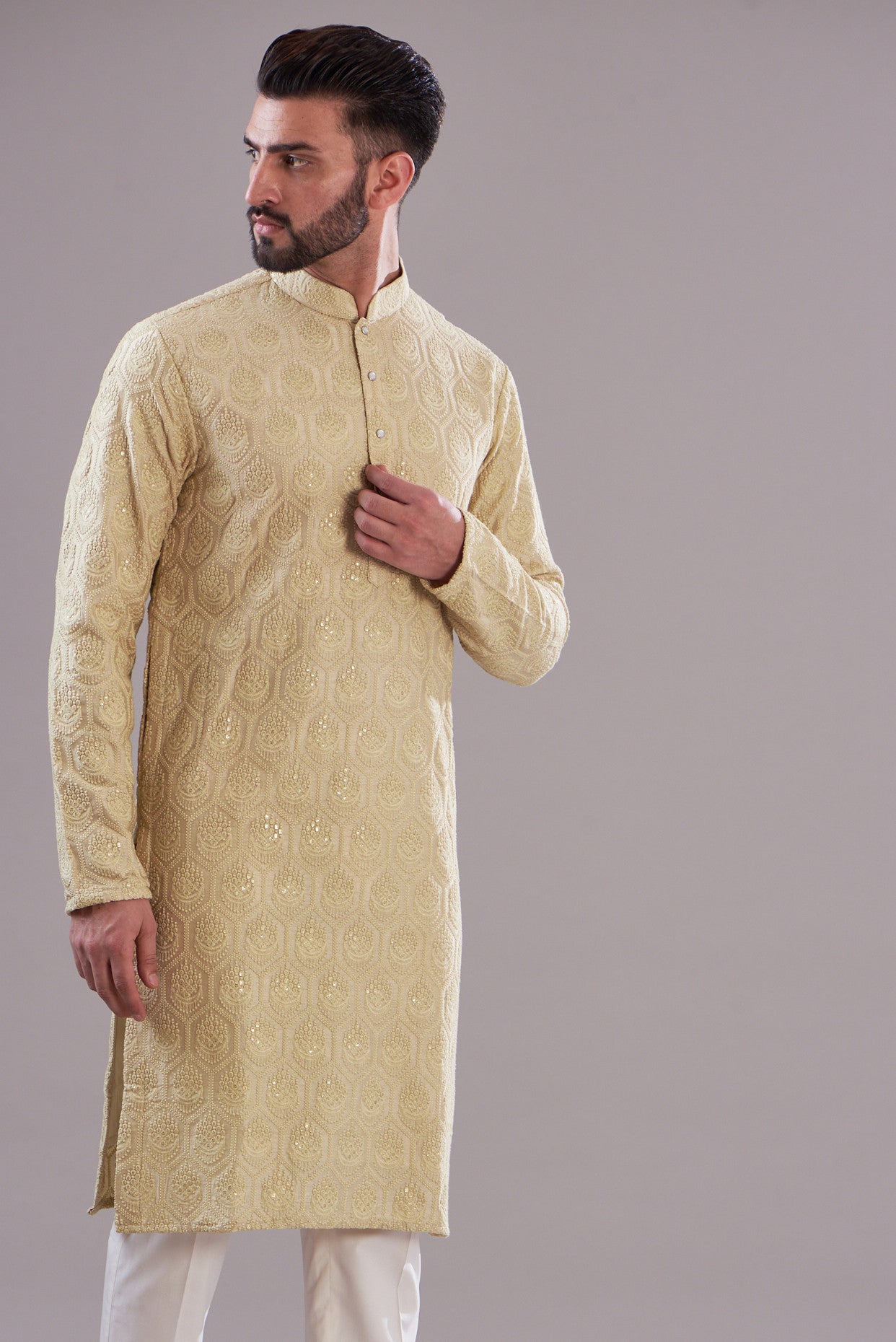 Cream threadwork kurta - kasbahmen