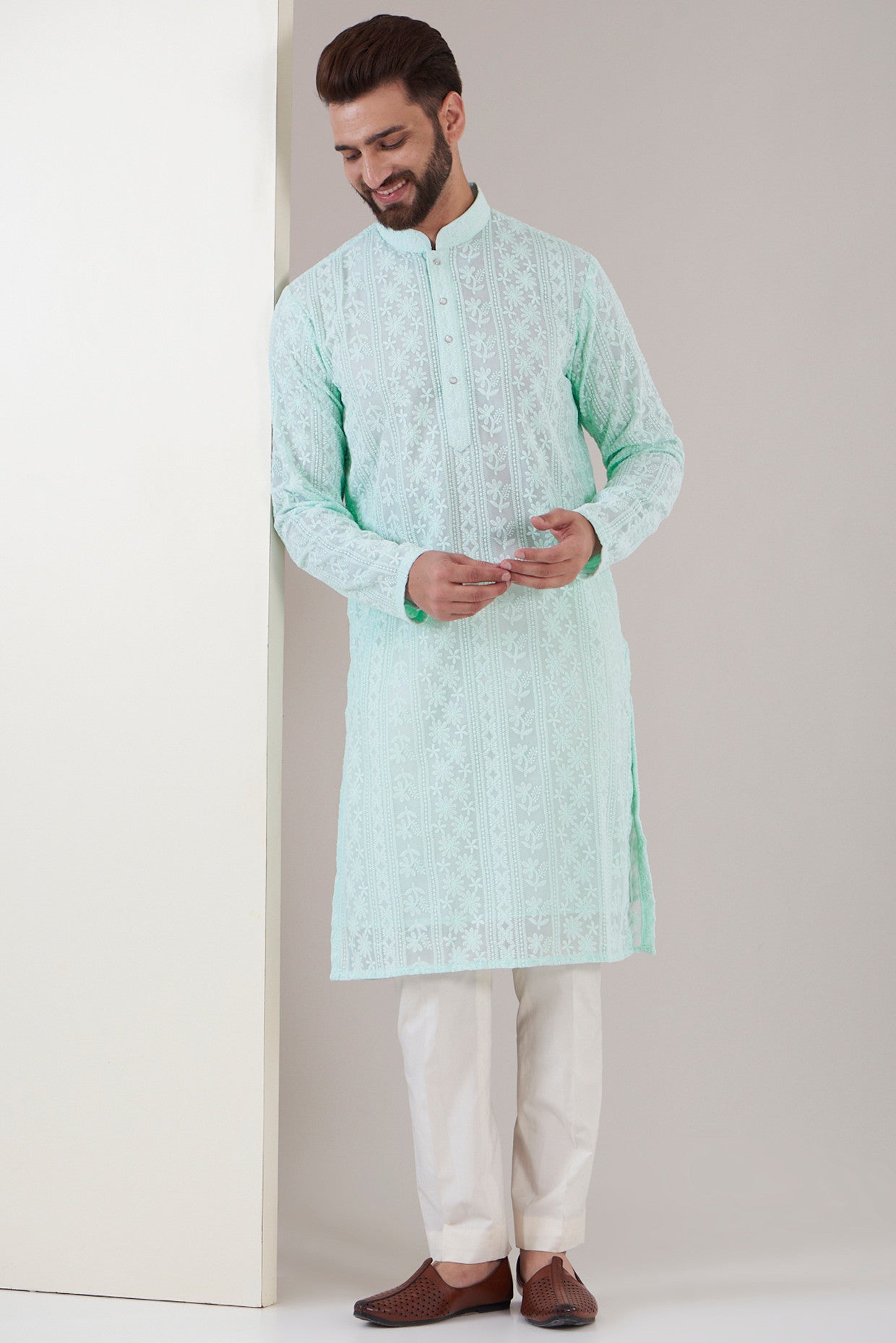 Powder blue chikankari kurta - kasbahmen