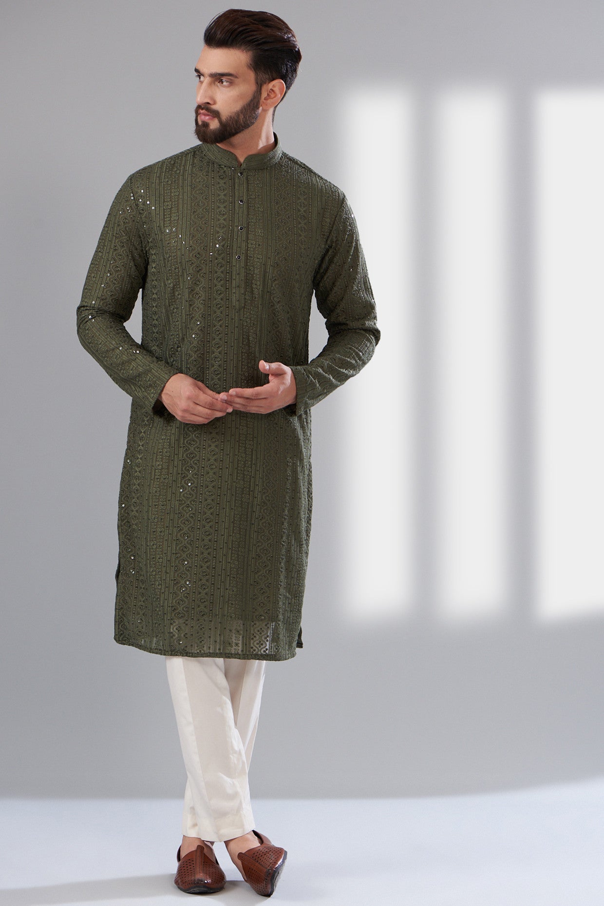 Mehndi Green Chikankari Kurta - kasbahmen