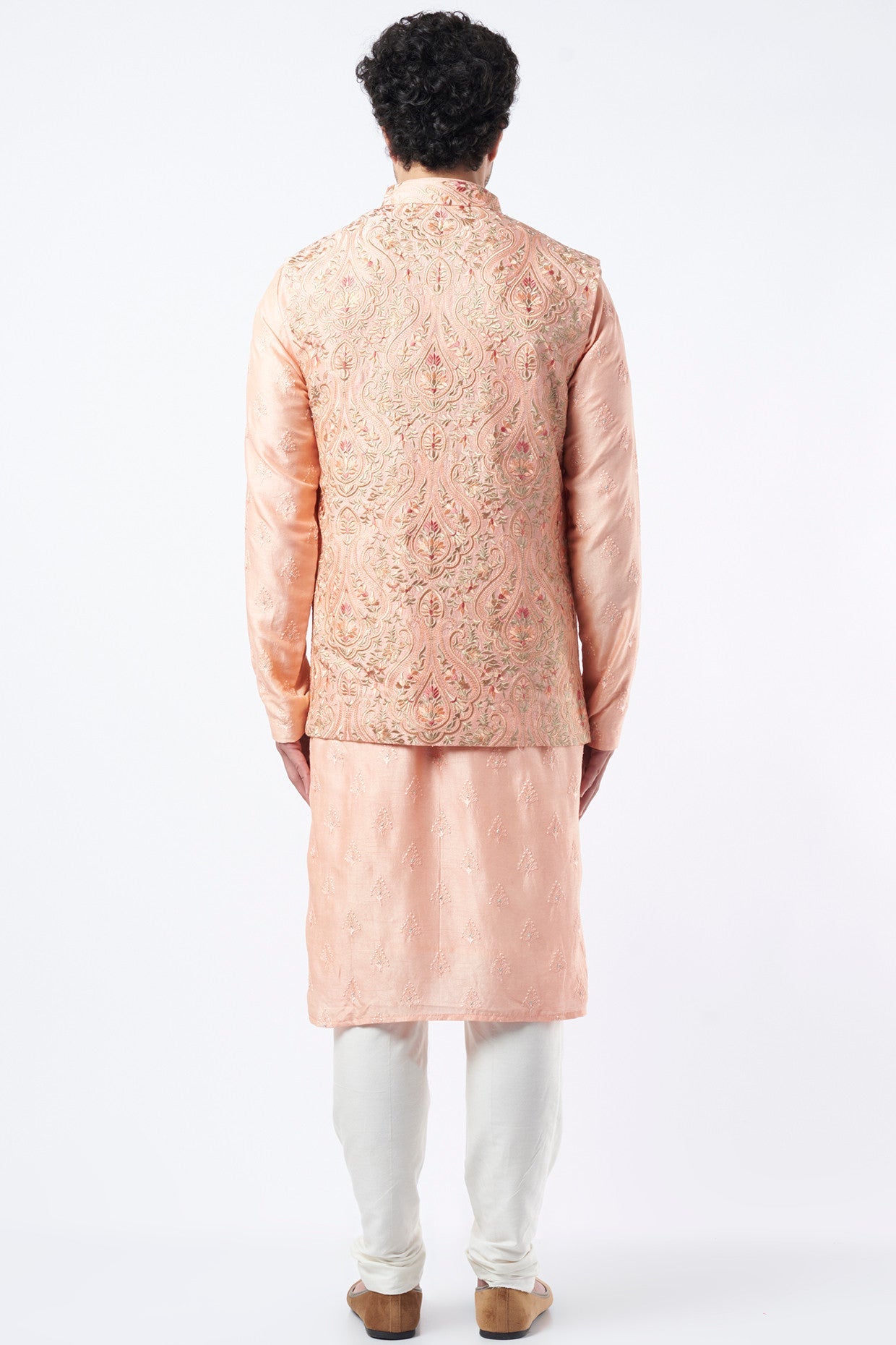 Peach Embroidered Bundi Jacket - kasbahmen