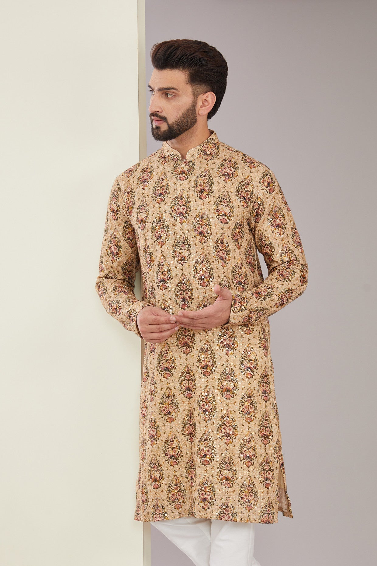 Floral Embroidered Kurta on Print - kasbahmen