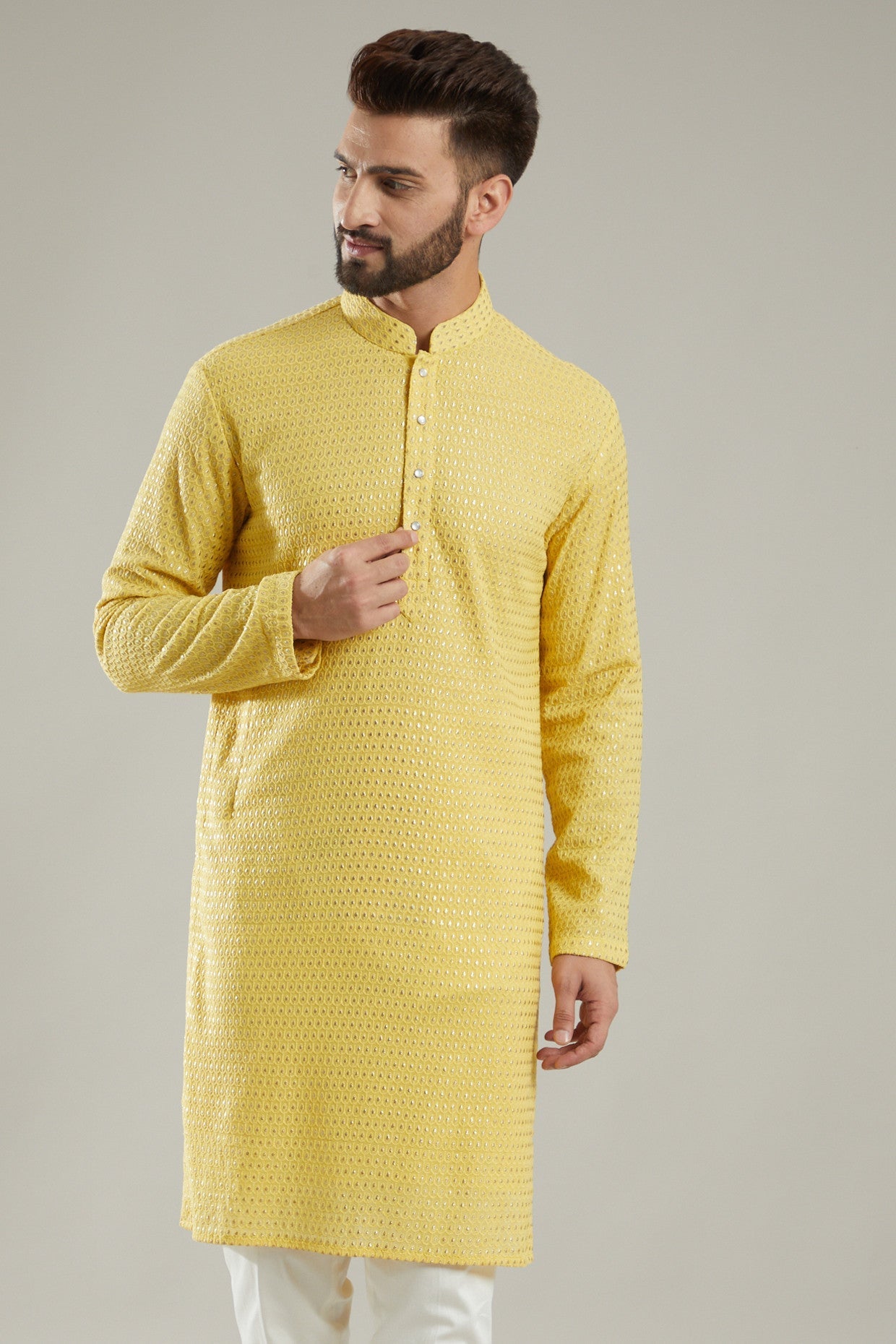 Yellow Embroidered Kurta - kasbahmen