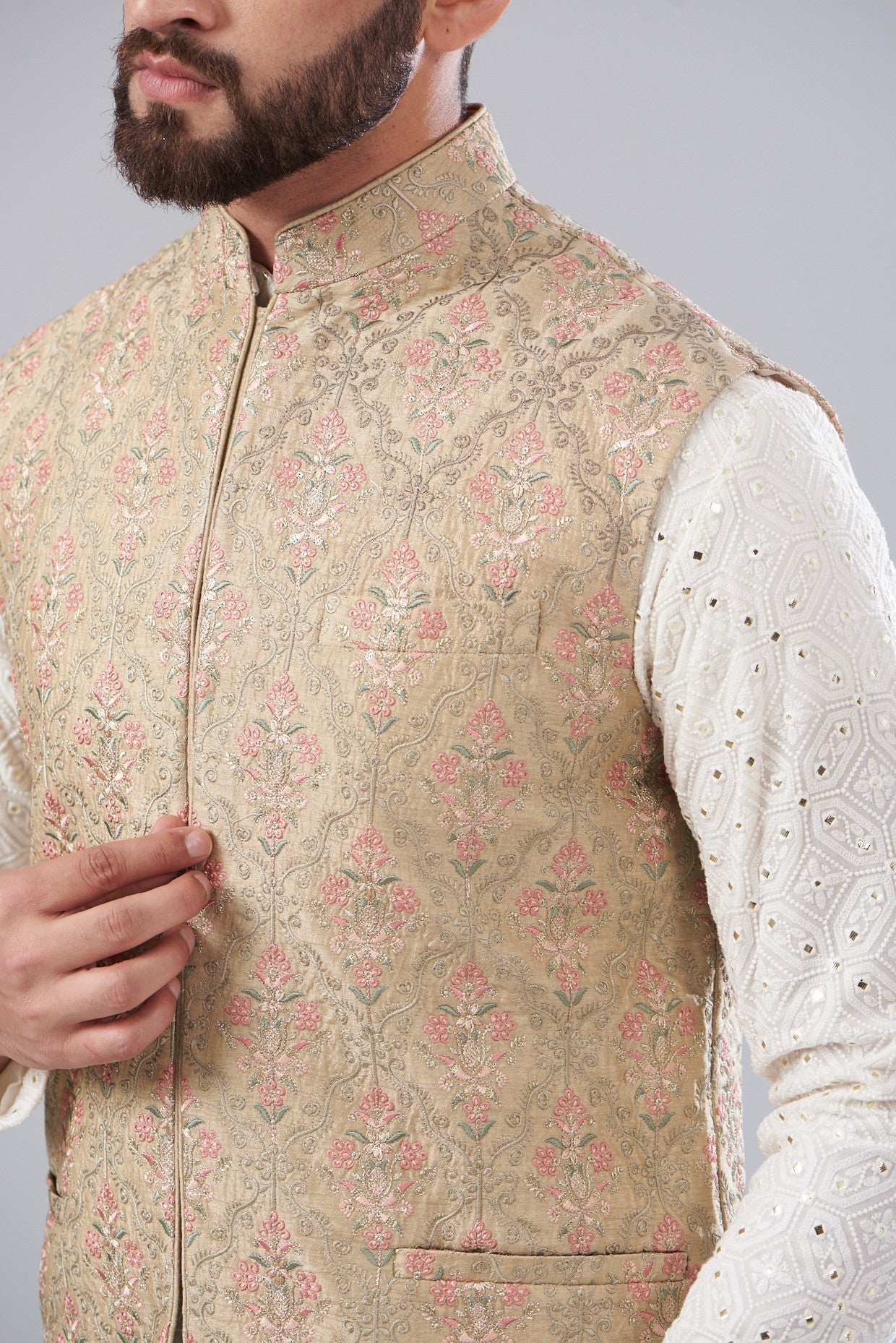 Kashmiri Embroidered Nehru Jacket - kasbahmen