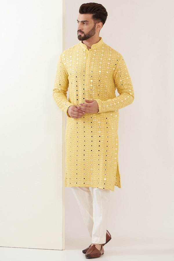 Yellow mirror work kurta