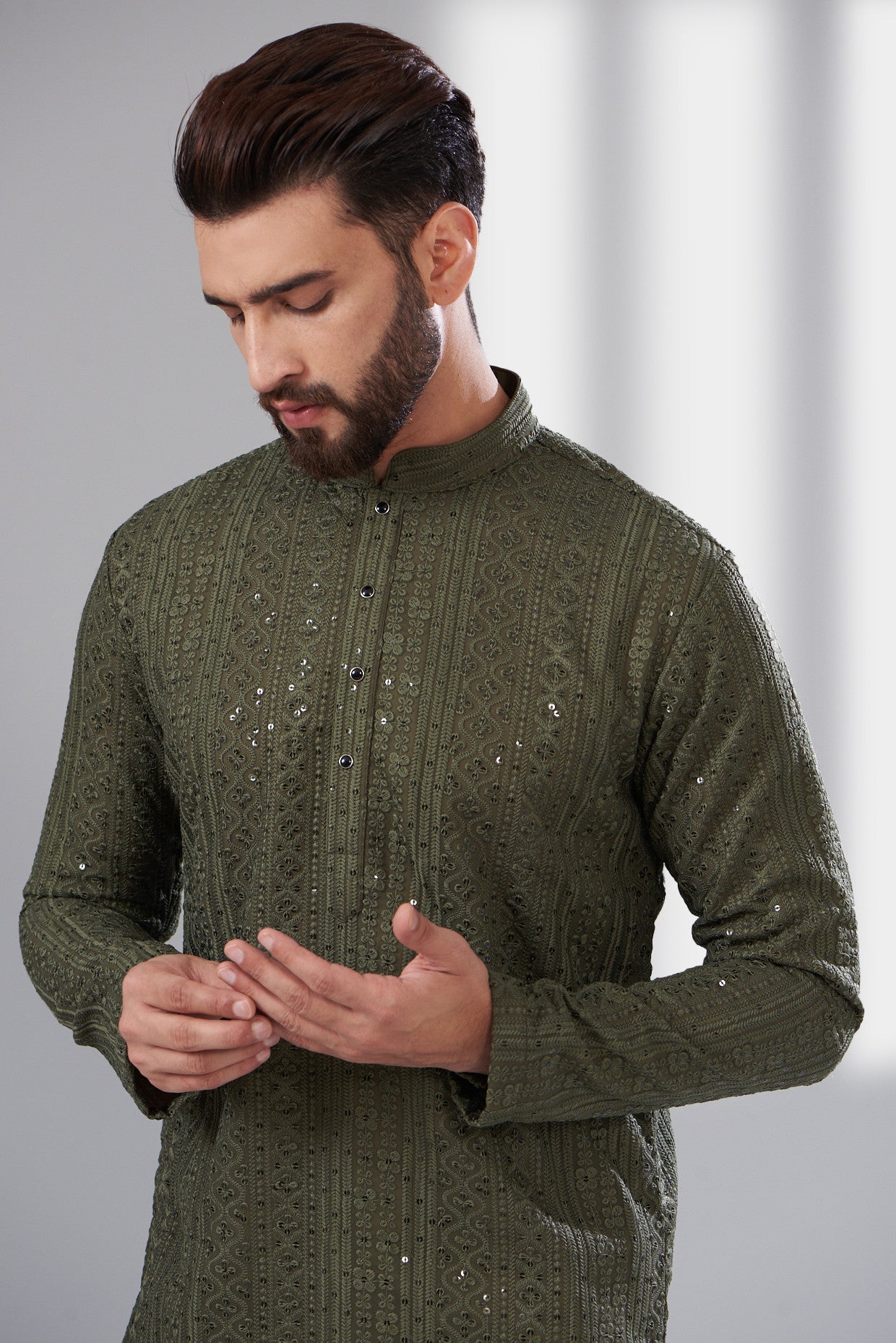 Mehndi Green Chikankari Kurta - kasbahmen