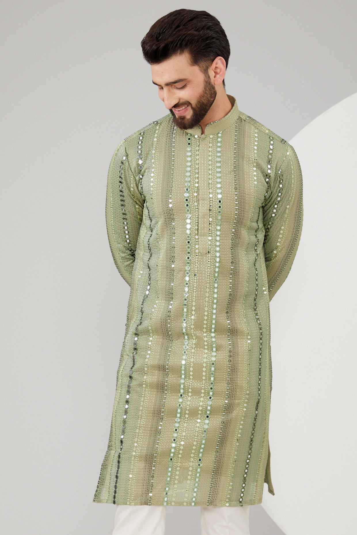 Mehendi Green Georgette Mirror Work Kurta - kasbahmen