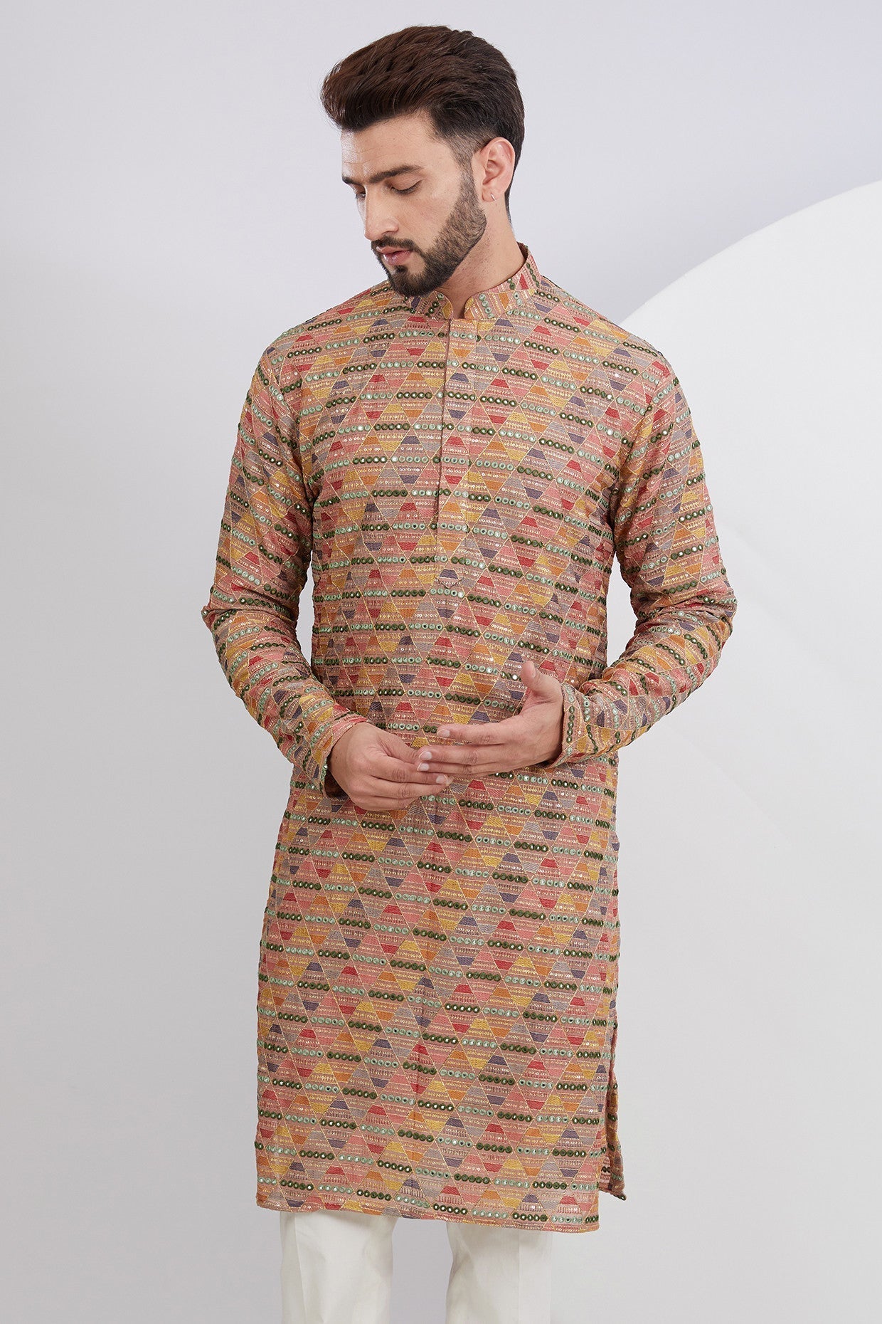 Mud Pink Multi Embroidered Kurta - kasbahmen