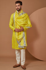 Bright Yellow Handwork/Mirrorwork Kurta - kasbahmen