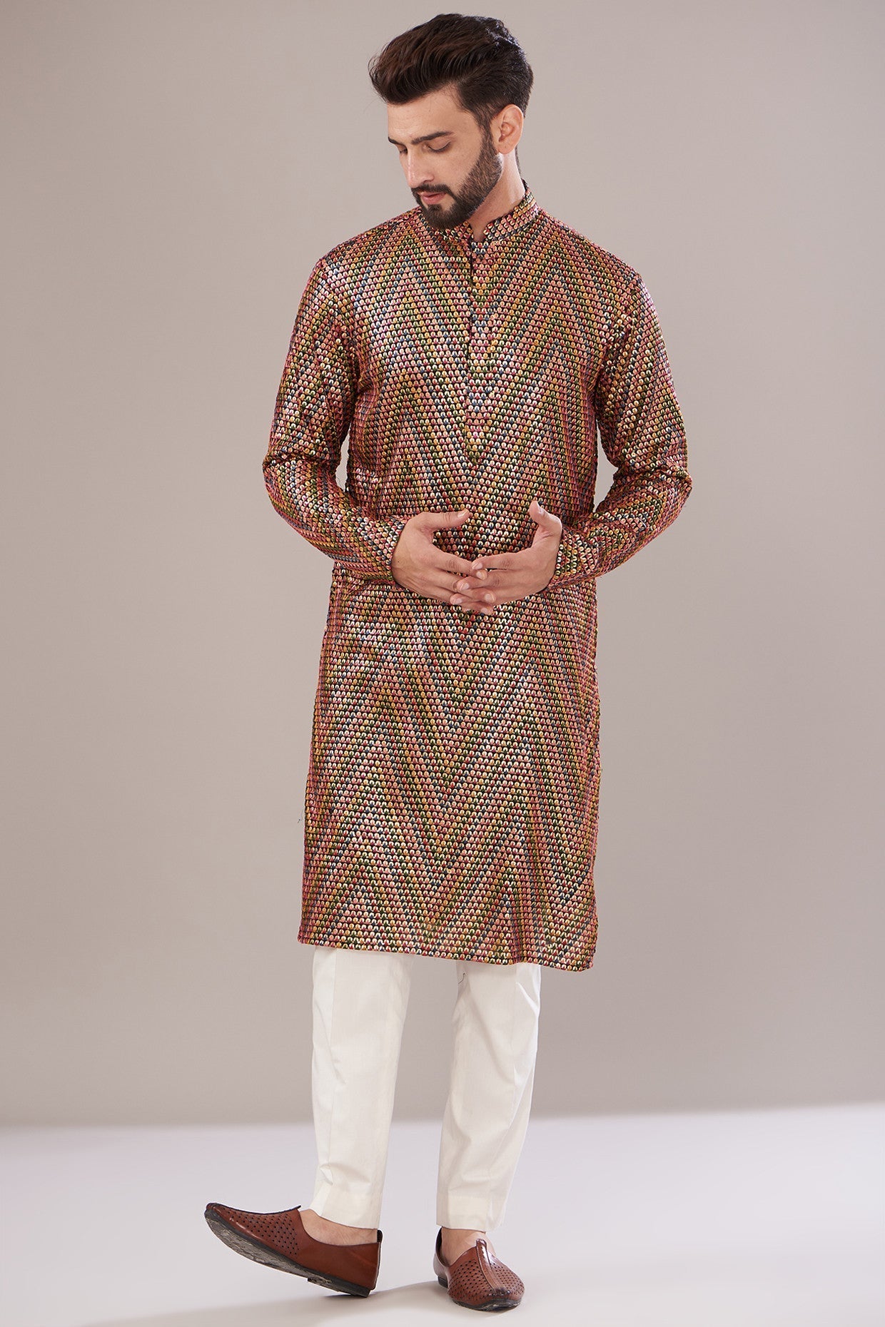 Multi-Colored Georgette Embroidered Kurta - kasbahmen