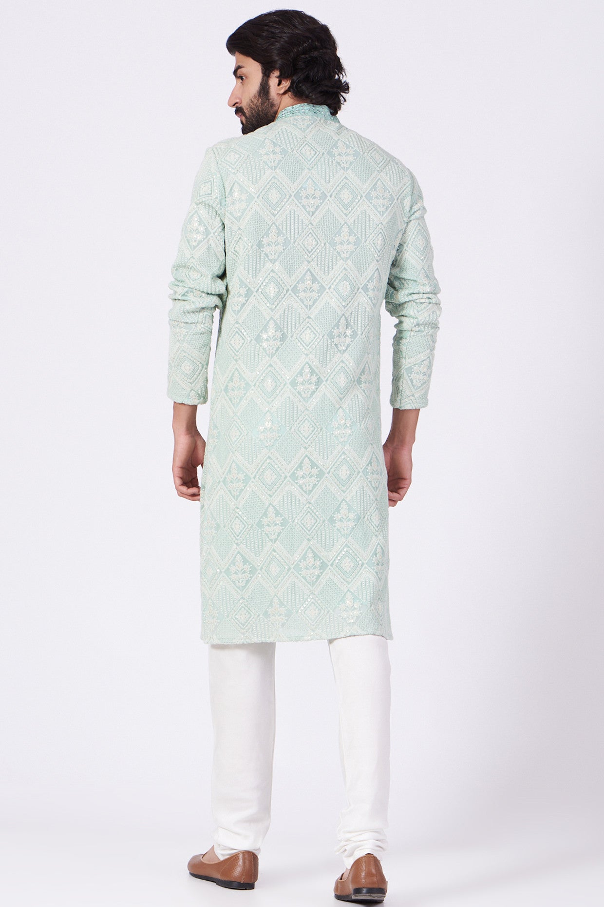 Sky Blue Hand Embroidered Kurta - kasbahmen