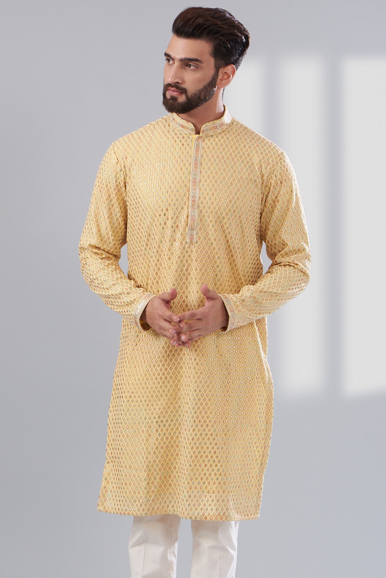 Yellow Chikankari Kurta - kasbahmen