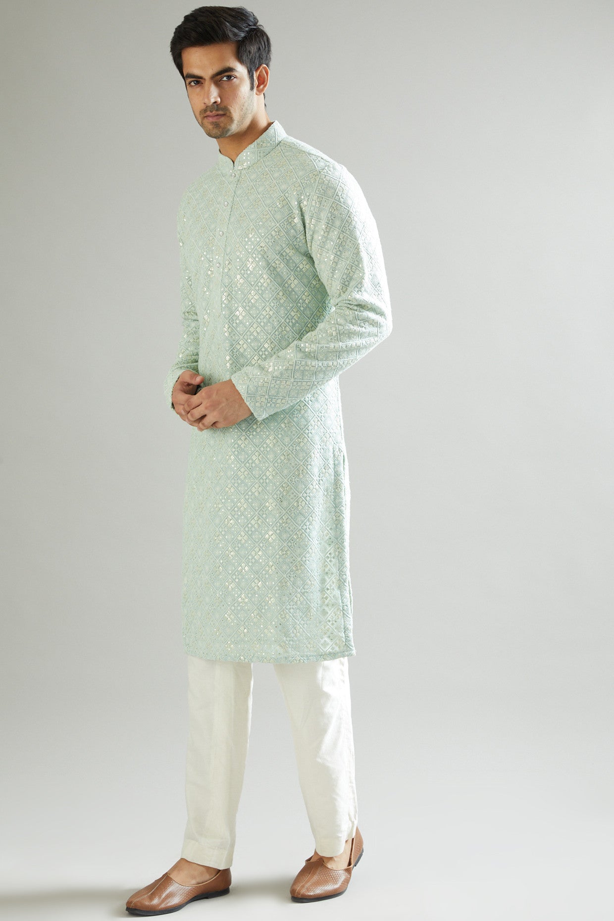 Sea Green Embroidered Kurta - kasbahmen