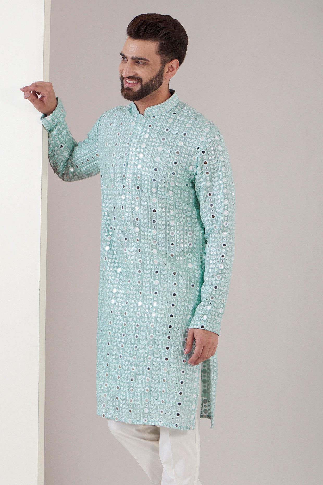 Ice Blue Mirror work Kurta - kasbahmen