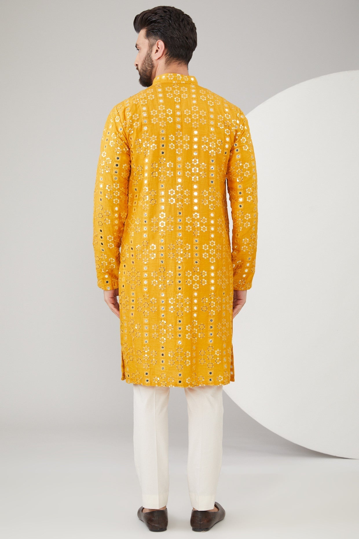 Mustard Silk Mirror Work Kurta - kasbahmen