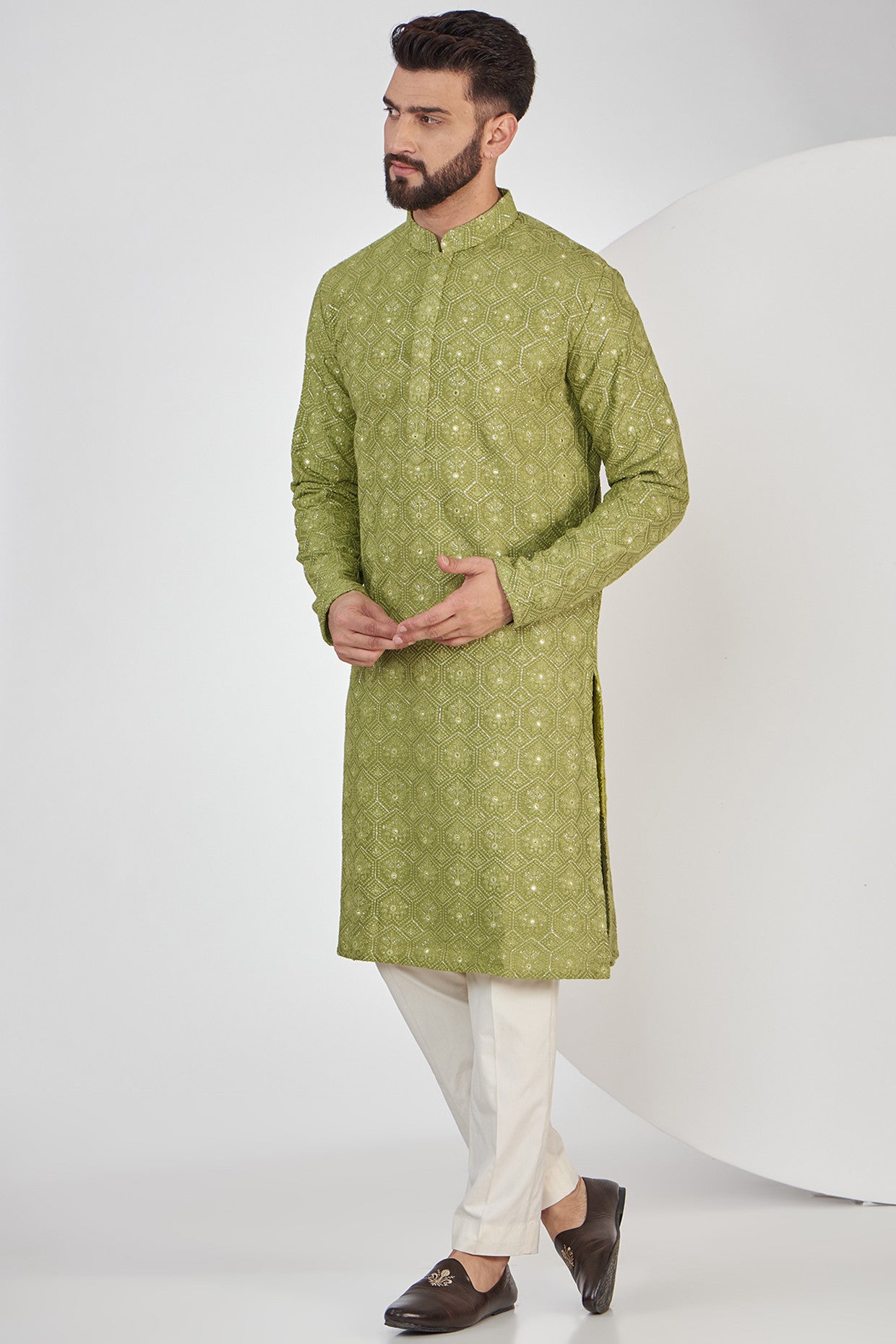 Mehndi Green Chikankari Kurta - kasbahmen