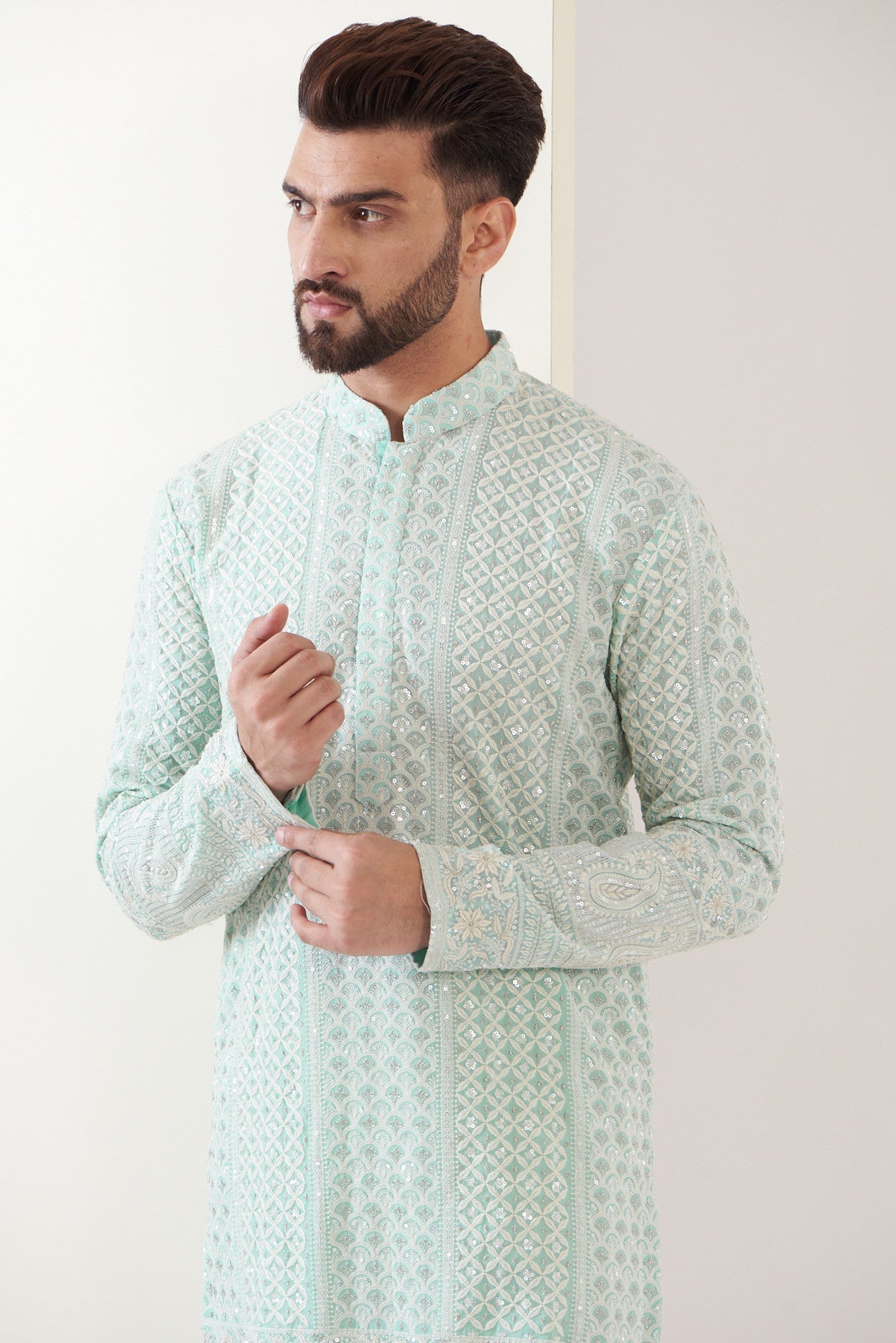 Pastel blue embroidred kurta - kasbahmen