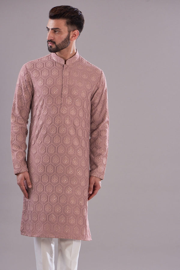 Dark mud pink embrodried kurta - kasbahmen