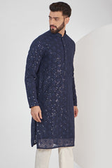 Navy Blue Chikankari Kurta - kasbahmen