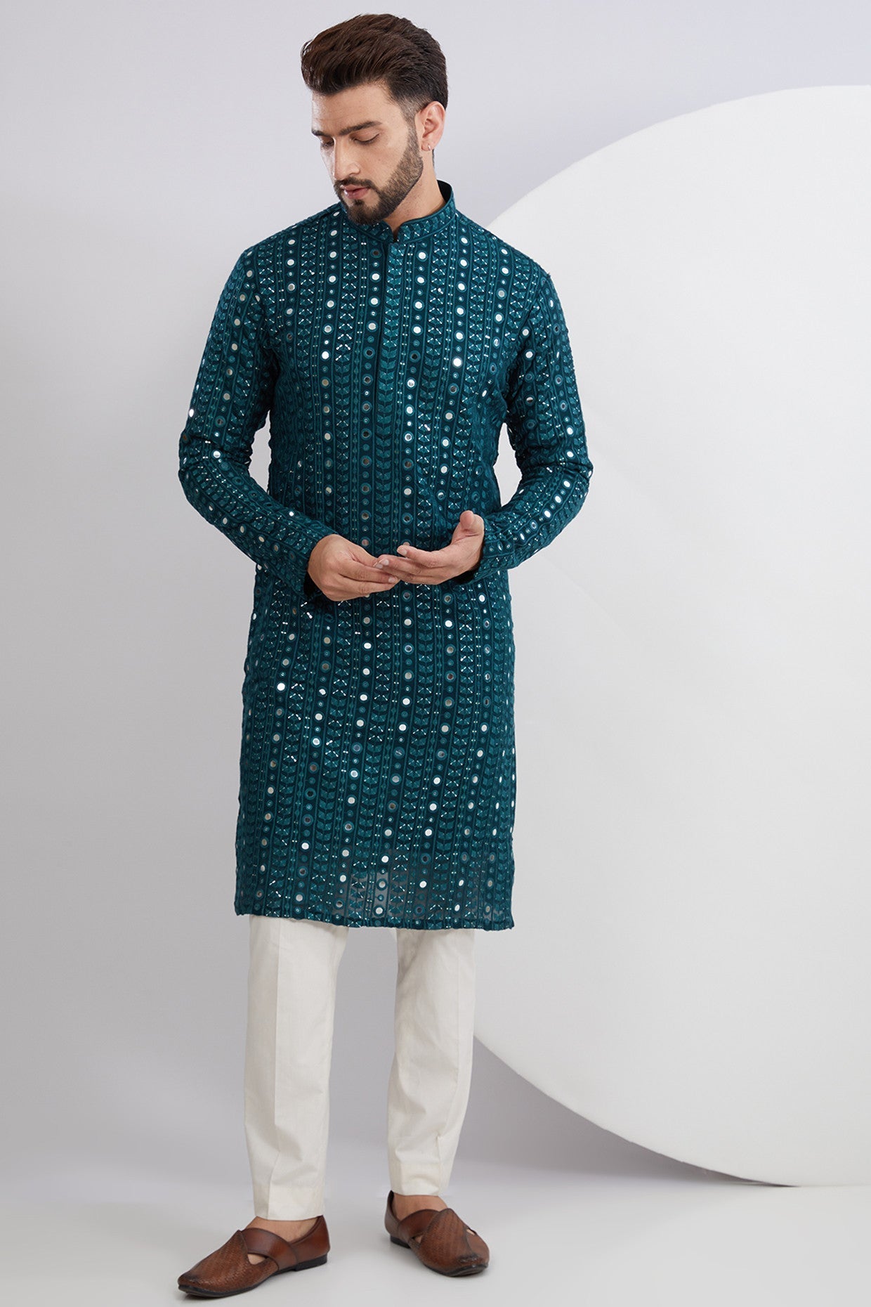 Teal Mirror Work Kurta - kasbahmen