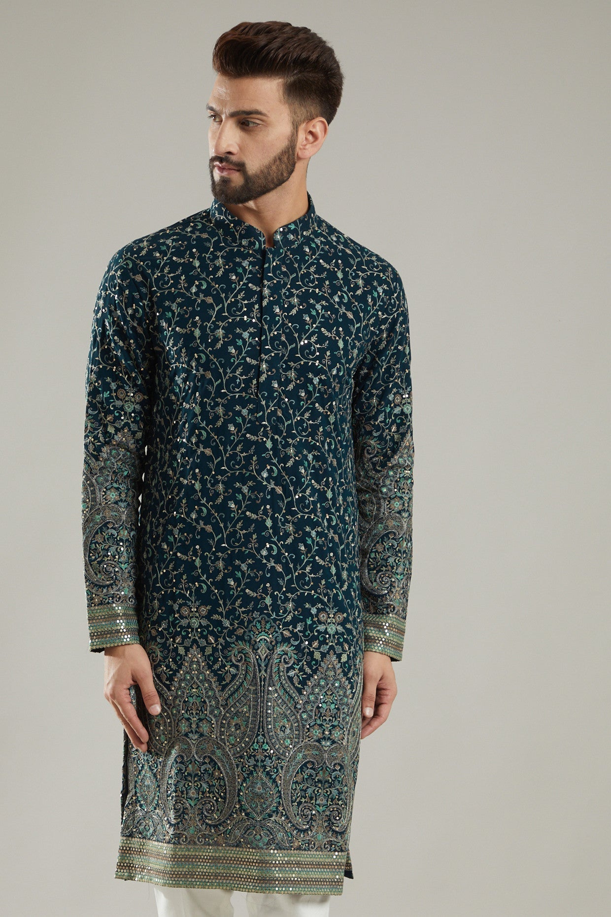 Emerald Green Embroidered Kurta - kasbahmen