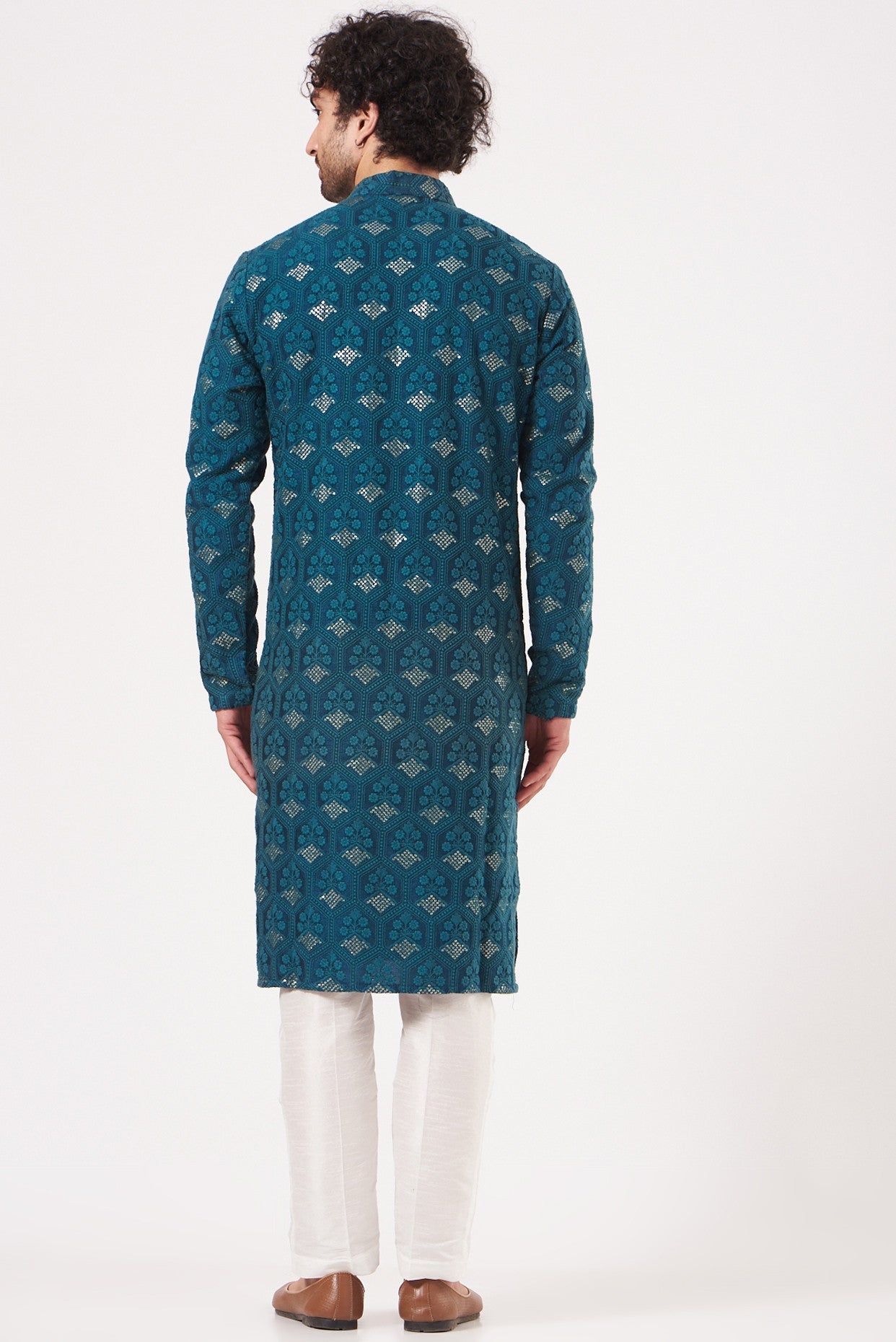 Teal Sequins Embroidered Kurta - kasbahmen