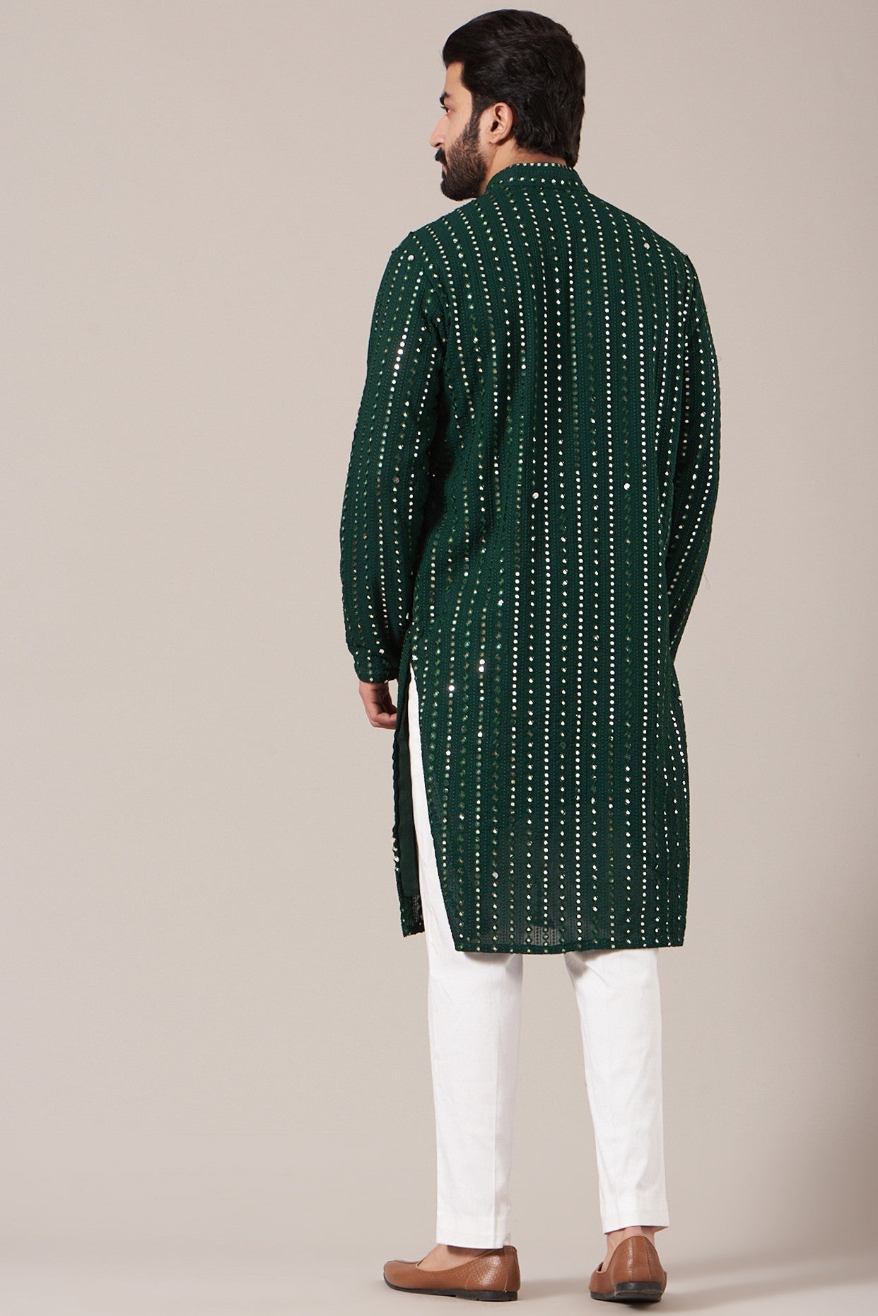 Bottle Green Mirror Work Kurta - kasbahmen