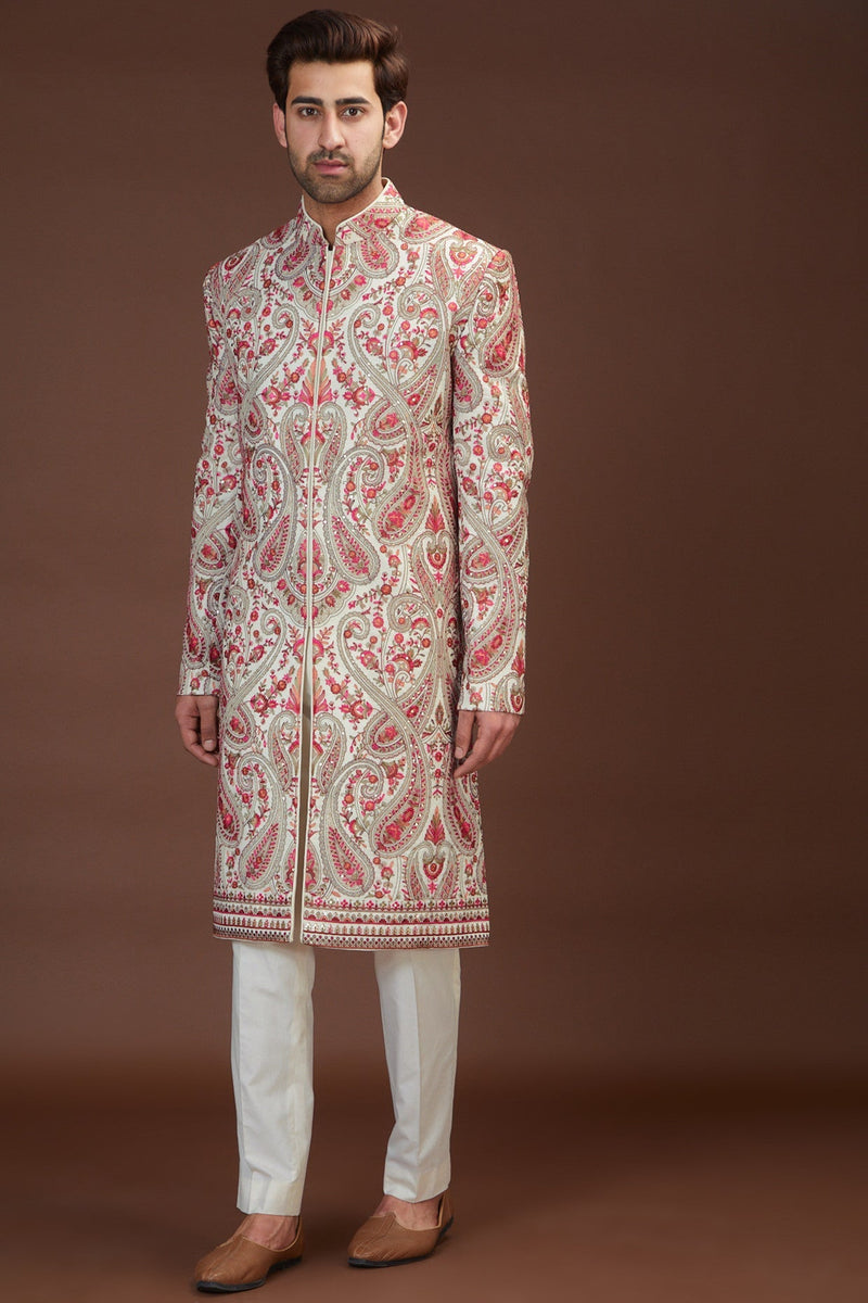 Formal jamawar kashmiri embrodried sherwani - kasbahmen