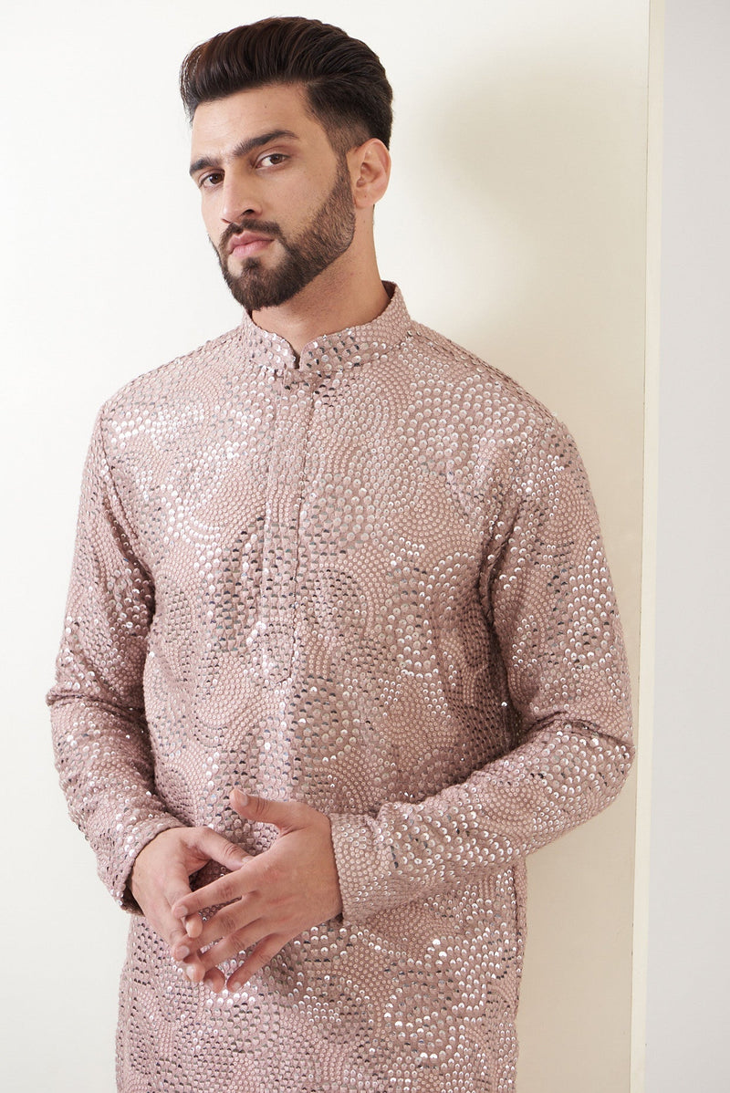 Mud pink sequenced kurta with detailed thread work - kasbahmen