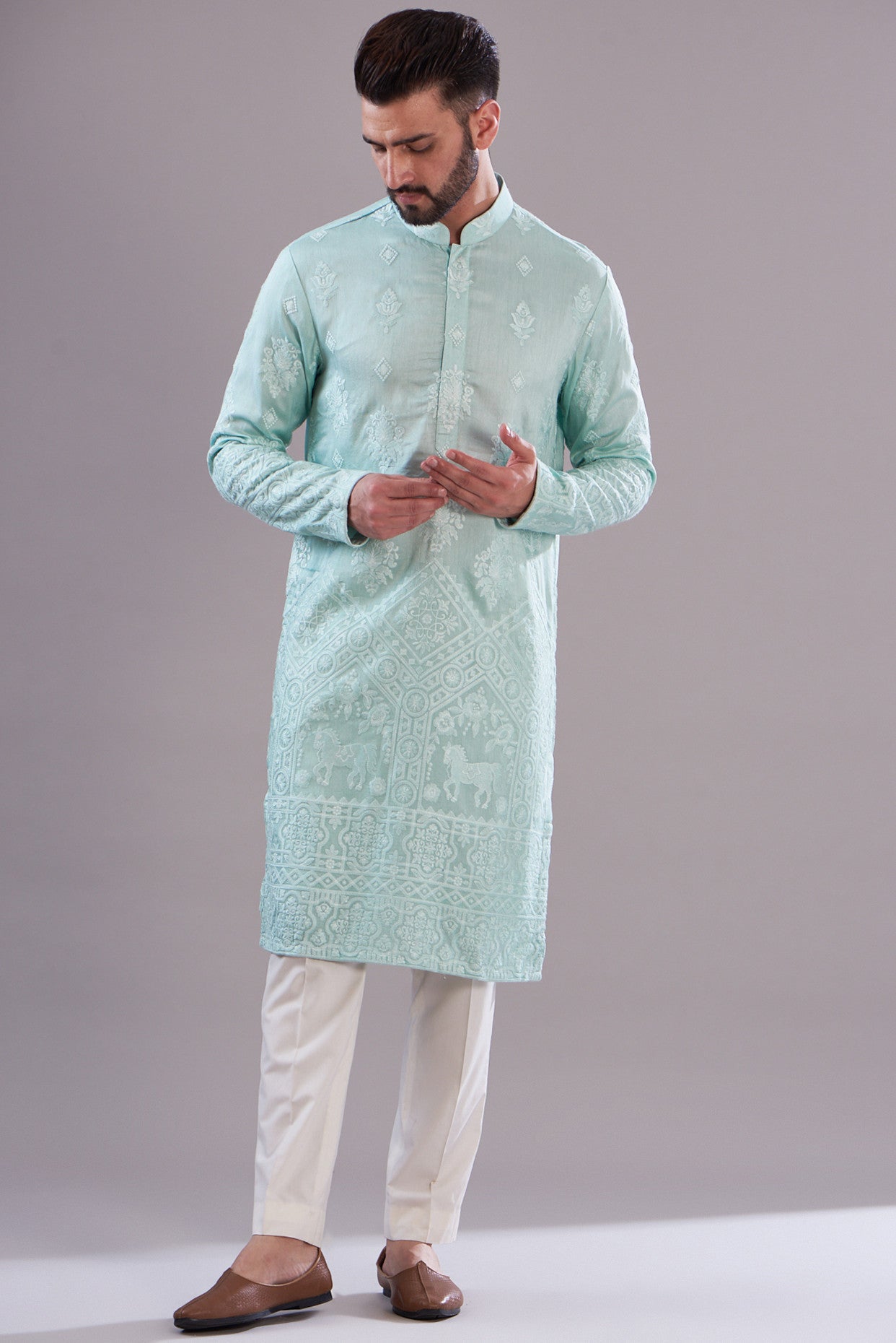 Powder blue threadwork kurta - kasbahmen