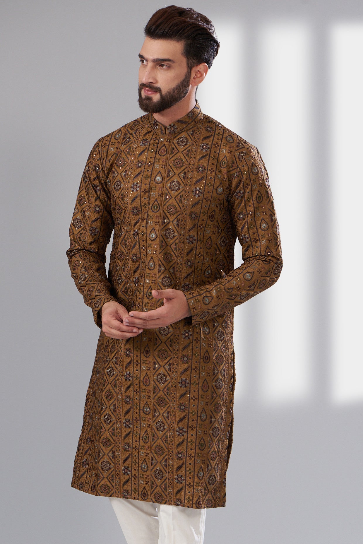 Royal yellow gold thread work kurta - kasbahmen