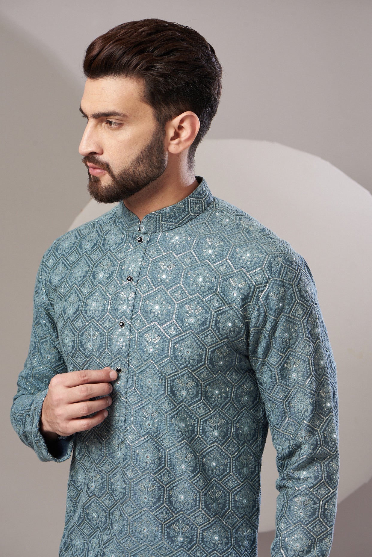 Formal teal blue embrodried kurta - kasbahmen