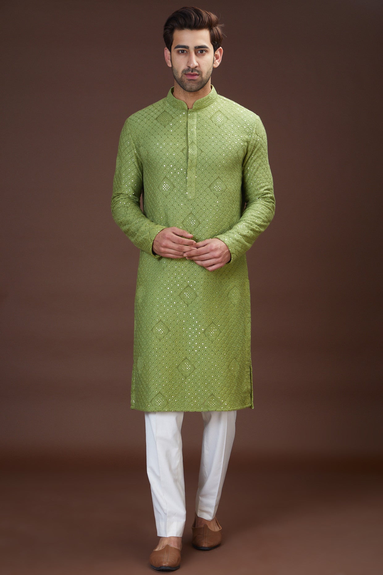 Mehandi green chikankari kurta - kasbahmen