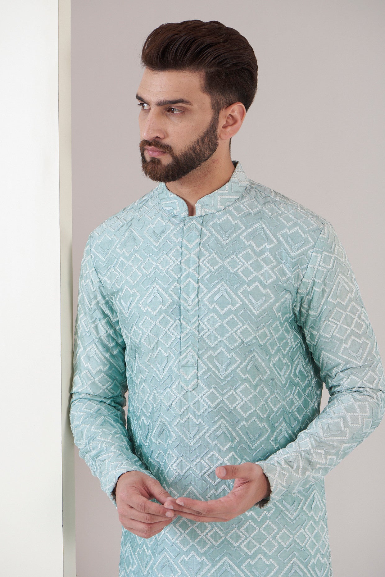 Mint Blue Chikankari kurta - kasbahmen