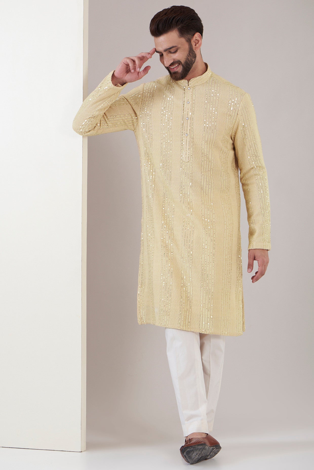 Creamish beige chikankari kurta - kasbahmen