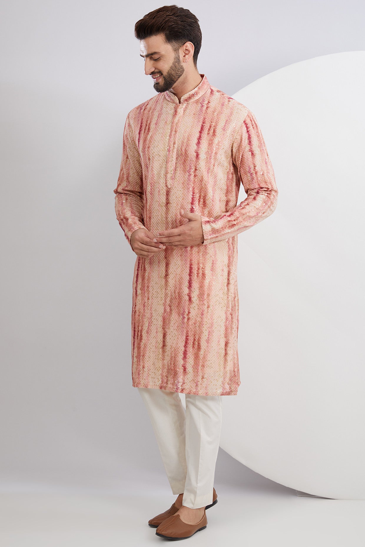 Pink and white embroidered Kurta - kasbahmen