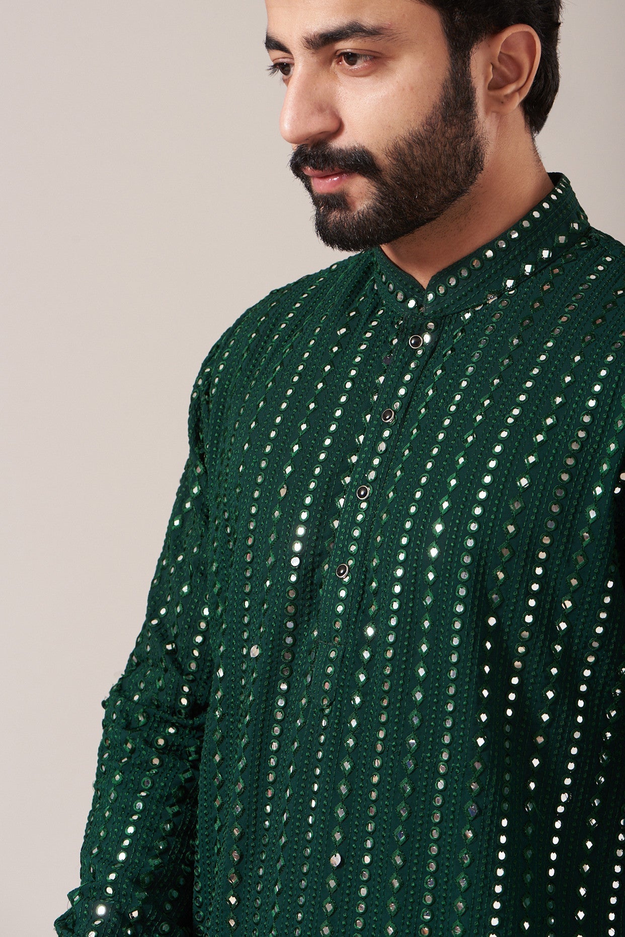 Bottle Green Mirror Work Kurta - kasbahmen