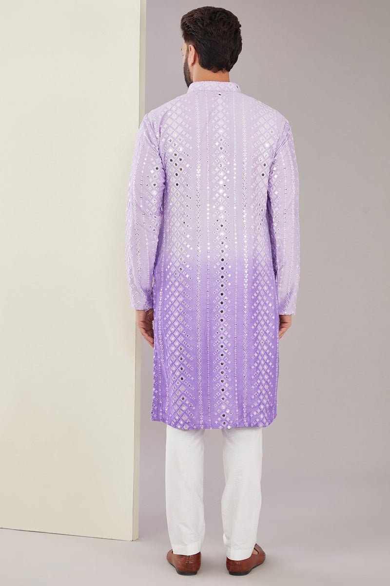 Signature purple ombre mirrorwork kurta - kasbahmen